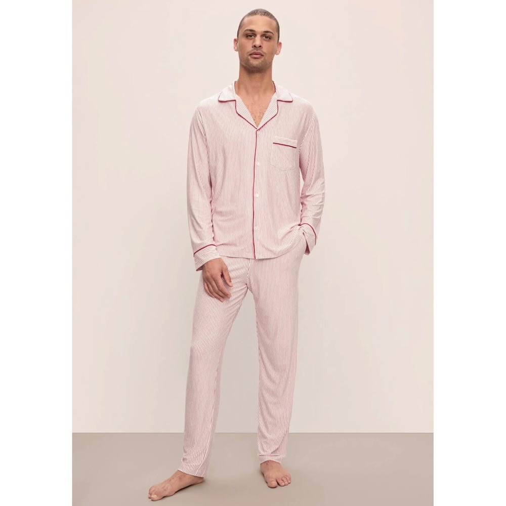 Eberjey William Mens Pajama Set Red White Striped Tencel Modal Long Sleeve Small